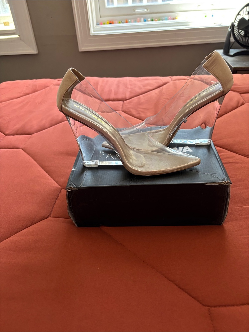Clear Panel Nude Pointed Toe Heels